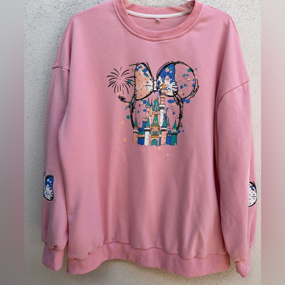 Mickey Mouse Pink Graphic Castle Sweatshirt - Women Sweater
